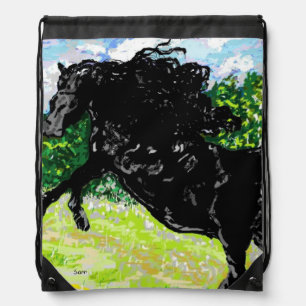Drawstring Backpack / Black Stallion