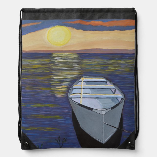 Drawstring Backpack Boat by the Shore  (Front)