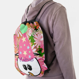 Drawstring Backpack Floral Owl