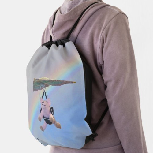 Drawstring Backpack _ Flying Pig