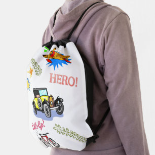 Drawstring Backpack Hero Bicycle Car Airplane
