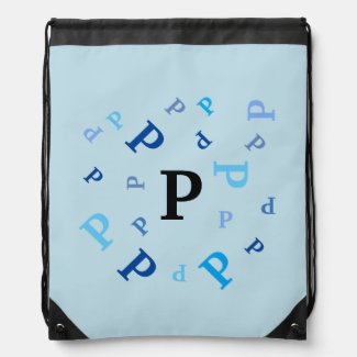 Drawstring Backpack - Jumbled Letters in Blues