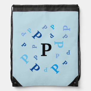 Drawstring Backpack - Jumbled Letters in Blues