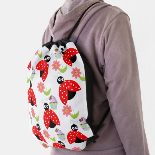 Drawstring Backpack Ladybug Cupcakes