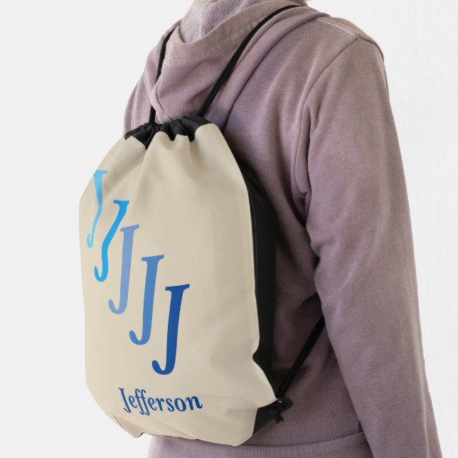 Drawstring Backpack - Name and Initial in Blues (Insitu)