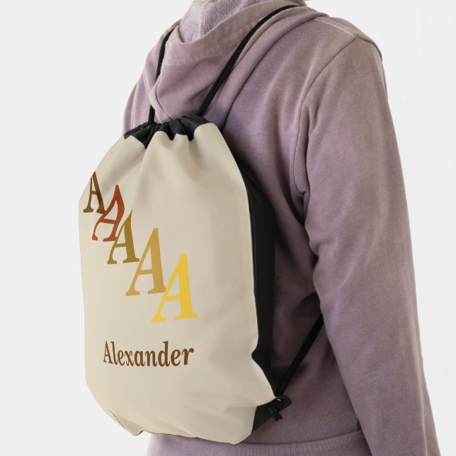 Drawstring Backpack - Name and Initial in Browns (Insitu)
