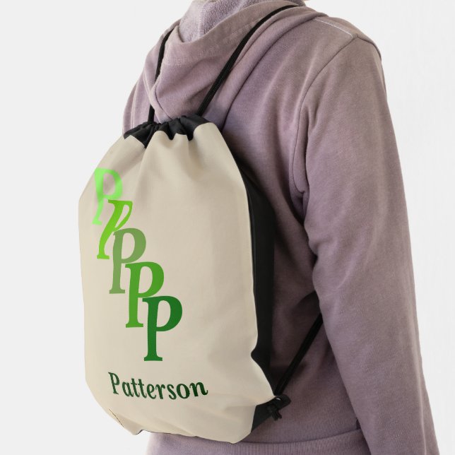 Drawstring Backpack - Name and Initial in Greens (Insitu)