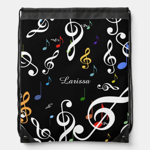 drawstring backpack of musical notes personalized