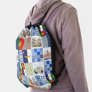 Drawstring Backpack of Portugal Flag and Azores Fl