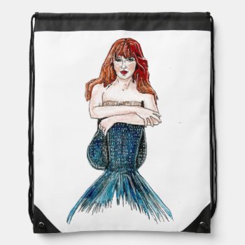 Drawstring Backpack - Sitting Mermaid by ArtFeltTherapies at Zazzle