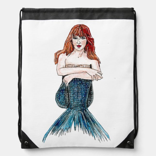Drawstring Backpack - Sitting Mermaid (Front)