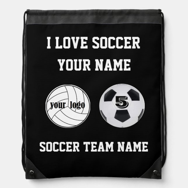  Drawstring backpack soccer bag black school sport (Front)