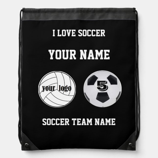 Drawstring backpack soccer bag black sports cool (Front)