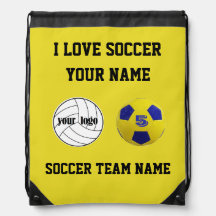 Drawstring backpack soccer bag sport yellow ball