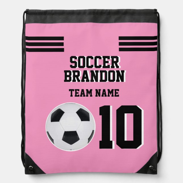Drawstring Backpack soccer pink personalized gol   (Front)