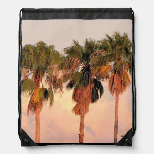 Drawstring Backpack Three Palm Trees at Sunset