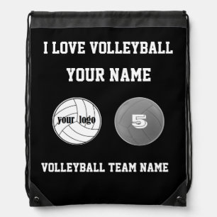 Drawstring backpack volleyball bag black school   