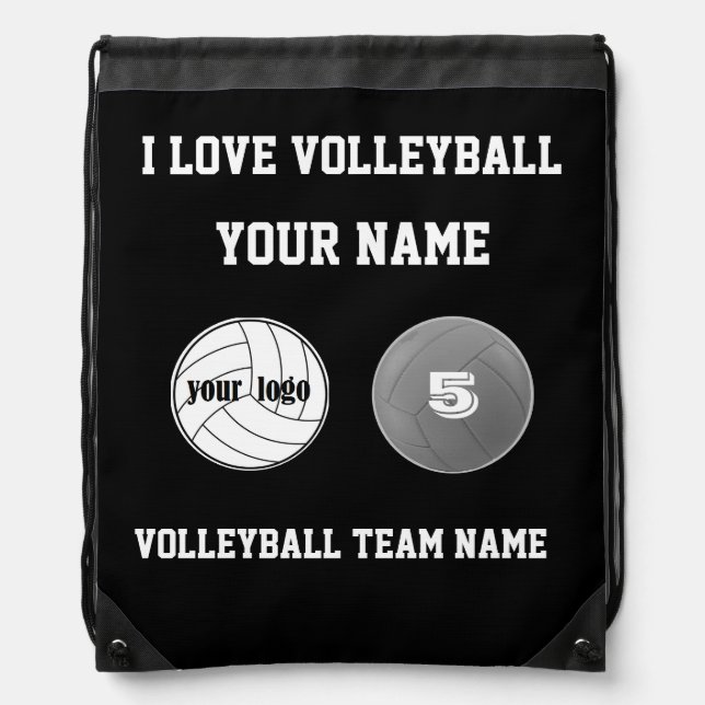 Drawstring backpack volleyball bag black school    (Front)