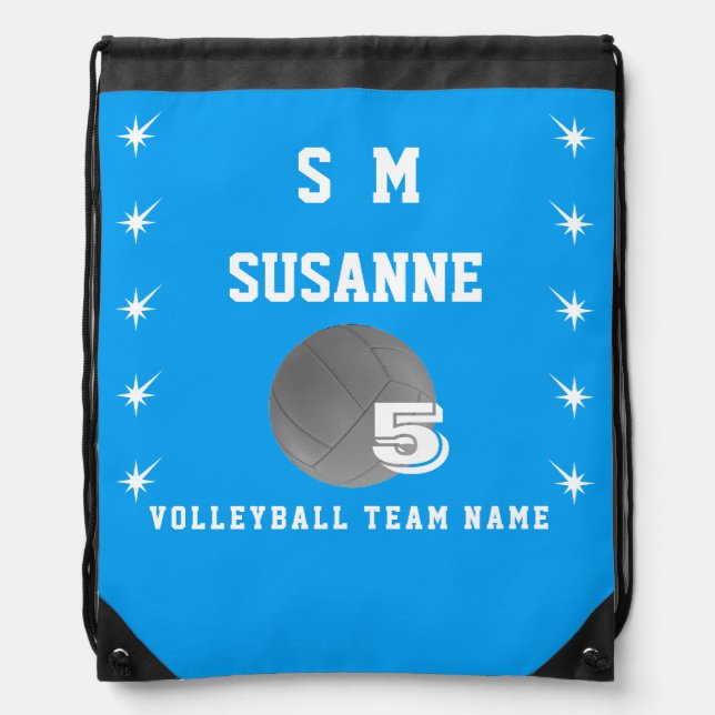 Drawstring Backpack volleyball girly blue white (Front)