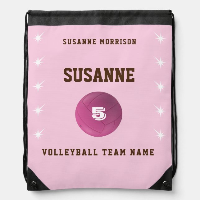 Drawstring Backpack volleyball girly rose pink bag (Front)