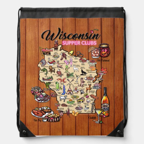 Drawstring  backpack _ Wisconsin Supper Club Map