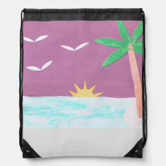 Drawstring Backpack with a Palm and Ocean Scene