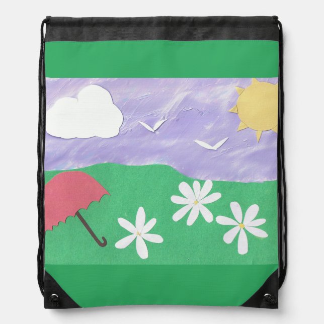 Drawstring Backpack with Bright Nature Scene (Front)