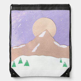 Drawstring Backpack with Fun Mountain Scene
