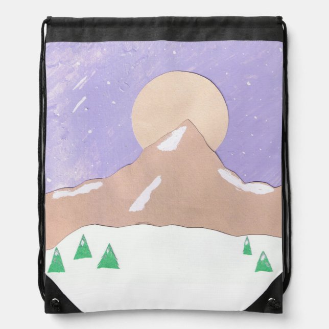 Drawstring Backpack with Fun Mountain Scene (Front)