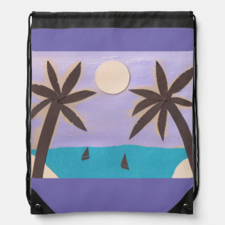 Drawstring Backpack with Palms & a Turquoise Sea