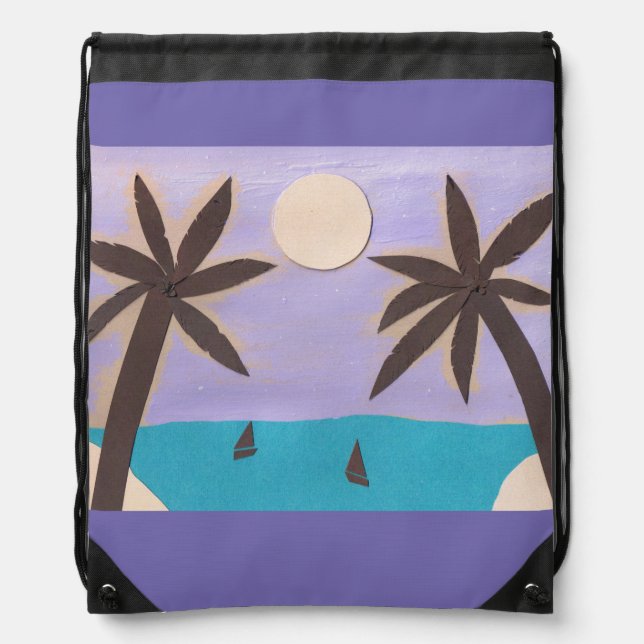 Drawstring Backpack with Palms & a Turquoise Sea (Front)