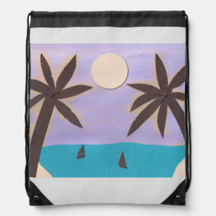 Drawstring Backpack with Palms & a Turquoise Sea