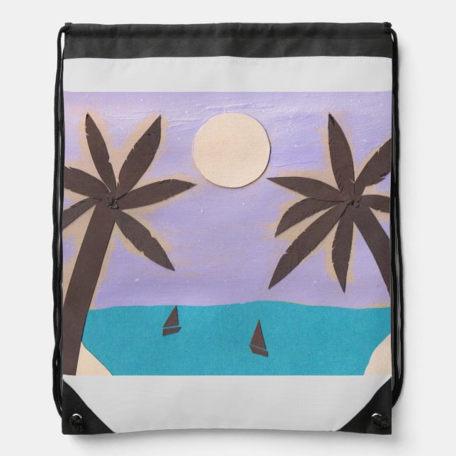 Drawstring Backpack with Palms & a Turquoise Sea (Front)