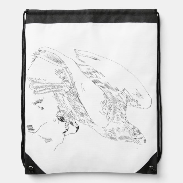 Drawstring backpack with Pen and Ink of Eagle (Front)