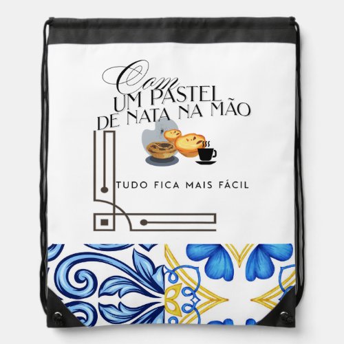 Drawstring Backpack with Portuguese tiles and say