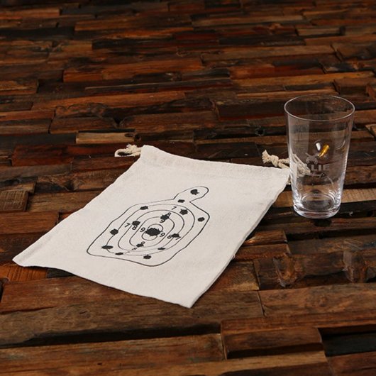 Drawstring Bag & Engraved Bullet Lodged Pint Glass (Front)