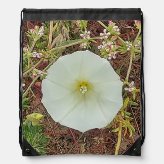 Drawstring Bag with Big White Flower 