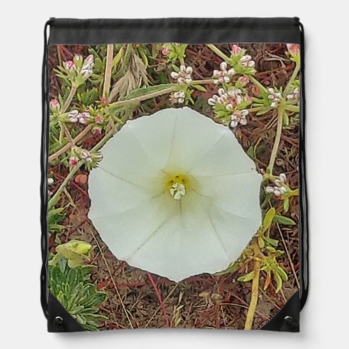 Drawstring Bag with Big White Flower 