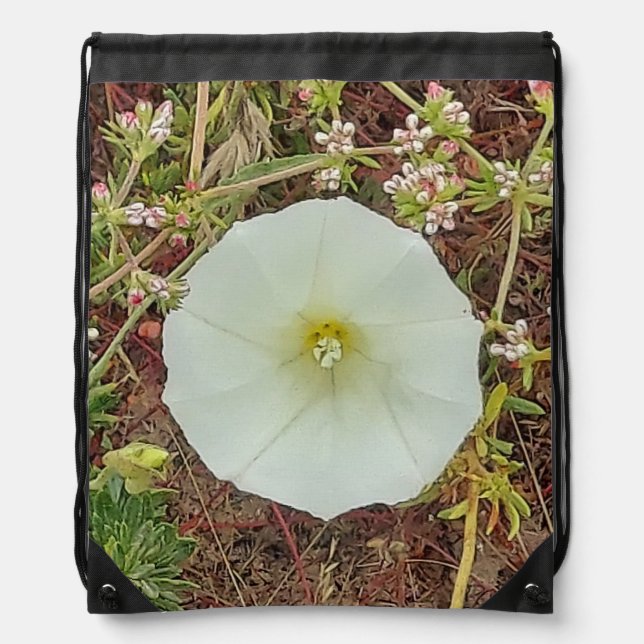 Drawstring Bag with Big White Flower  (Front)