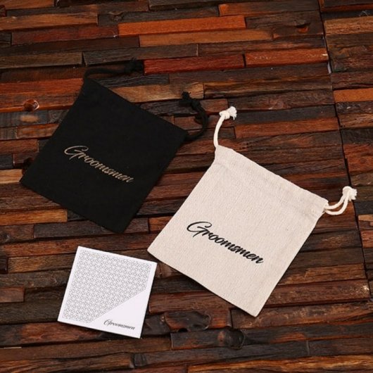 Drawstring Bag with Engraved 7 oz. Whiskey Flask  (Front)
