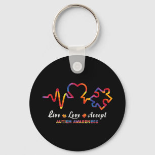 Drawstring closurelive, love, accept, autism, awar keychain