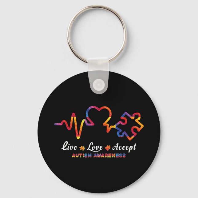 Drawstring closurelive, love, accept, autism, awar keychain (Front)