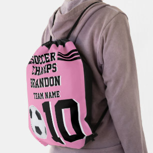 Drawstring soccer pink personalized player gol drawstring bag