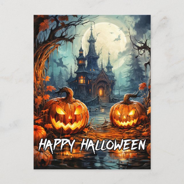 Dreadful Old Haunted House Halloween Postcard (Front)