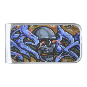 Dreadful Skull With Burning Eyes Silver Finish Money Clip