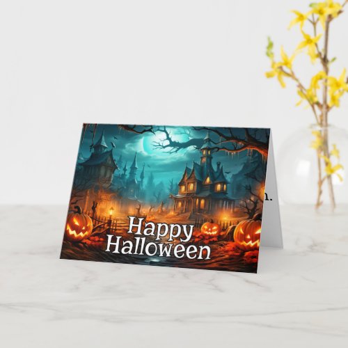 Dreadful Spooky Halloween Haunted House Card