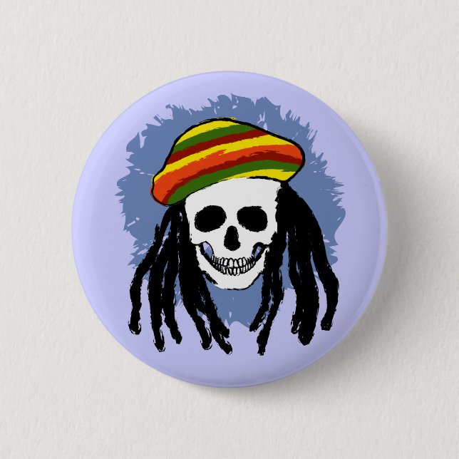 Dreadlock skull pinback button (Front)