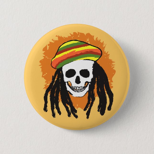 Dreadlock skull pinback button (Front)