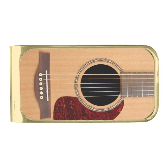 Dreadnought Acoustic 6-String Guitar Gold Finish Money Clip (Front)