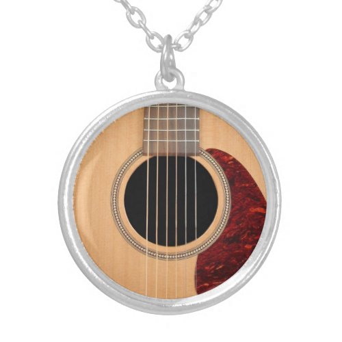 Dreadnought Acoustic 6 String Guitar Silver Plated Necklace